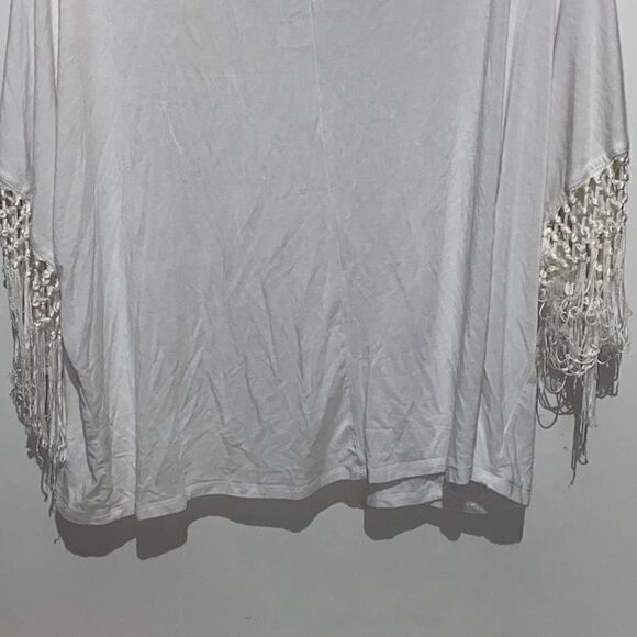 Life Style Women's Knotted Fringe String Open Front Beach White Cardigan Size PS - Picture 7 of 8